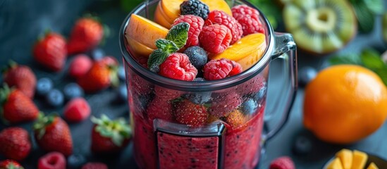 Canvas Print - Vibrant Smoothie Ingredients in a Blender