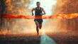 © Warakorn - High-resolution photorealistic image of a runner crossing the finish line with tape and blurred track behind