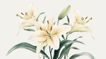 Sticker - Watercolor illustration of lily flowers with leaves