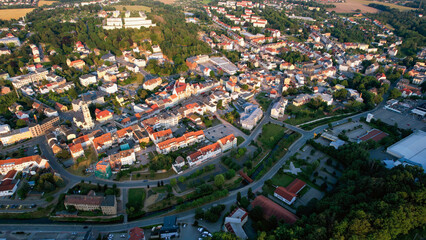 Wall Mural - A panorama aerial view of the old town of Werdau in Germany, on a sunny day in early summer.