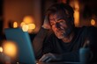 © DigitalMagicVisions - Dejected Middle-Aged Man Working Late in Dimly Lit Office Lamenting Overload and Stress