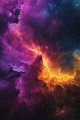 a stunning nebula with vibrant purple and blue hues, featuring stars shining bright in the backgroun