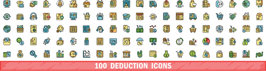 Canvas Print - 100 deduction icons set. Color line set of deduction vector icons thin line color flat on white