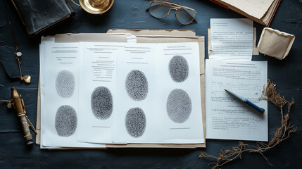 Fingerprint sheets, seen from above, are an important element in criminal investigations.