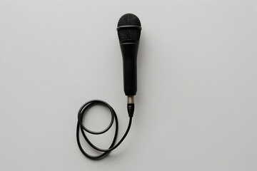 A black microphone on a white background, perfect for music, performance, and broadcasting themes.