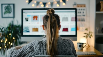 Over-the-shoulder view of a computer screen showing an online shopping site.