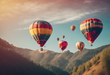 Wall Mural - hot Colorful air mountain flying balloons Travel Balloon Background Tourism Adventure Fly Freedom Vacation Blue Journey Color Sky Nature View Leisure Fun Hotair Ride Outdoor Scenic S