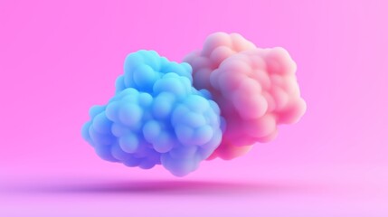 Wall Mural - A pink background with two clouds of different colors. The clouds are floating in the air and appear to be made of a material that is not solid