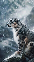 Wall Mural - snow leopard. international snow leopard day. a wild animal in the wild.