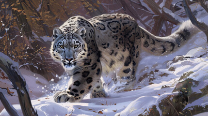 Wall Mural - snow leopard. international snow leopard day. a wild animal in the wild.