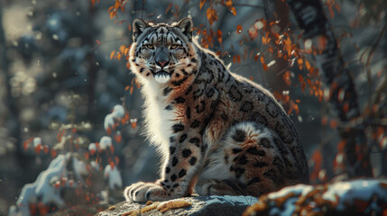 Wall Mural - snow leopard. international snow leopard day. a wild animal in the wild.