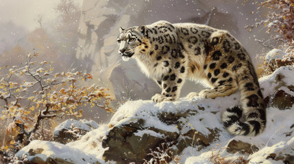 Wall Mural - snow leopard. international snow leopard day. a wild animal in the wild.