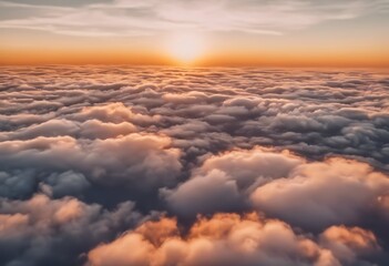 Wall Mural - view Airplane sunset aerial clouds Beautiful Cloud Sky Above Sun Sunrise Plane Top Horizon Blue Ocean Light Orange Heaven Over Window White Sunny Business N