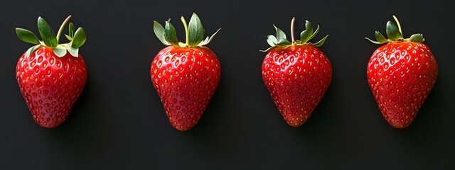 Wall Mural - Strawberries on a black  background.