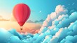 © Chanagun - Flat 2D illustration style, hot air balloon and clouds, airy colors