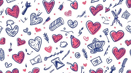 Doodles of love letters, envelopes, and romantic symbols