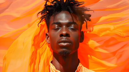 Sticker - Man with Dreadlocks Posing with Orange Fabric