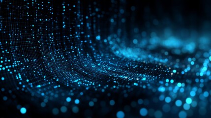 Wall Mural - a mesmerizing wave of blue light and dots, creating a digital landscape that evokes a sense of depth
