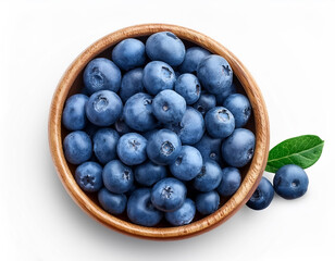 Wall Mural - Fresh blueberries in bowl isolated on white background, top view