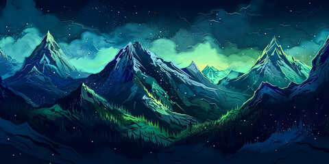 Wall Mural - A mountain range with a blue sky and snow