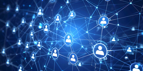 Wall Mural - abstract geometric background with many people icons. blue background visualizing social networks or