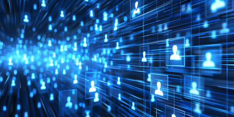 abstract geometric background with many people icons. blue background visualizing social networks or