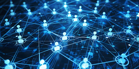 Wall Mural - abstract geometric background with many people icons. blue background visualizing social networks or