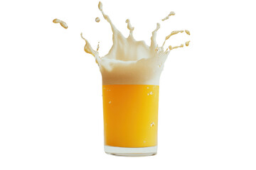 glass of beer with frothy head and splash effect. png image