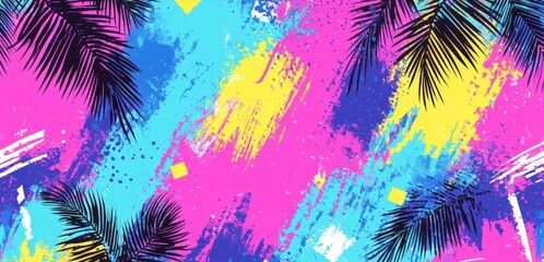 Leinwandbilder - Colorful Abstract Background with Palm Leaves
