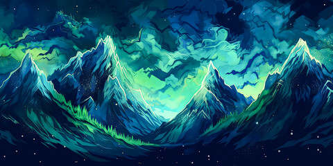 Wall Mural - A mountain range with a blue sky and snow.