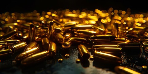 Wall Mural - A pile of gold bullets on a black surface