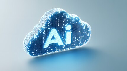 Wall Mural - Digital cloud icon with AI text representing artificial intelligence and cloud computing tech concept on a futuristic grey-blue background.