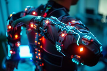 A person is using a robotic arm equipped with a light, showcasing advanced technology and innovation in assistive devices