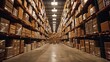 © Javid - Large Warehouses with Rows of Stacked Boxes in Industrial Settings. AI generated image