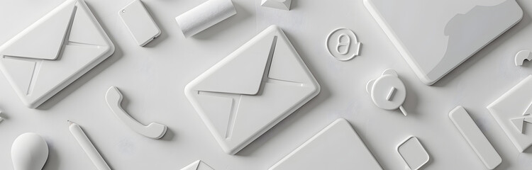 White Call, Text, and Mail Icons on Table