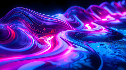 Canvas Print - Abstract 3D Background with Neon Blue and Pink Waves