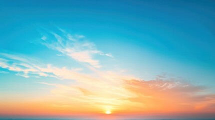 gradient sunrise in the sky with blue and orange natural background and cloud