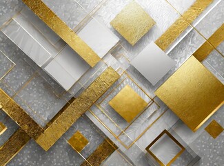 Sticker - Modern gold and light grey square overlapped pattern on background with shadow. white background.