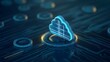 © Tackey - Futuristic digital cloud symbol on microchip background, representing cloud computing and data storage technology.