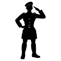 Sticker - a strong Soldier woman salute position vector silhouette, a lady soldier stand with shoes, isolated white background