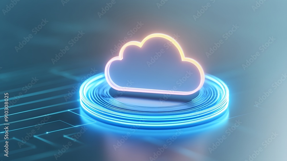 Futuristic glowing cloud computing concept with neon light ...