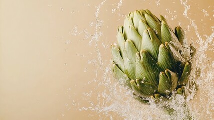 Poster - Fresh artichoke submerged in water, creating a vibrant splash.