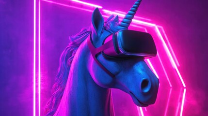 Wall Mural - Unicorn in VR Neon Lights