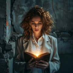 Poster - Businesswoman with a glowing book