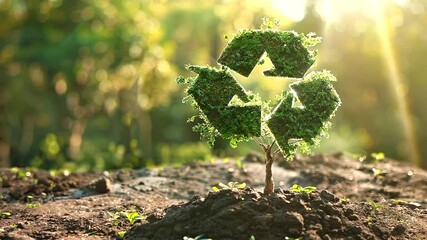 Poster - Witness the symbolic growth of a tree from a recycling logo embedded in the Earth, highlighting the synergy between environmental conservation and sustainable practices