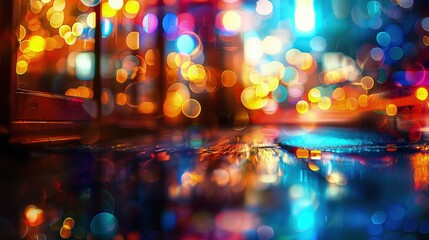 Wall Mural - an artistic shot of a city's nightlife, with club and bar lights blurred into an abstract bokeh mosa