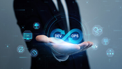 agile programming and devops technology. it operations concept. software quality and software develo