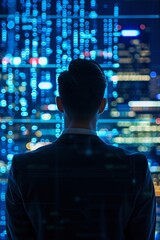Wall Mural - cyber security professional viewed from the back.