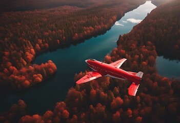 red aerial flying clouds airplane lakes forest view lake landscape panorama nature earth green water seamless summer travel blue land beautiful top beauty panoramic map natural tree