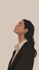 Wall Mural - Minimalist drawing of a businesswoman in a thoughtful pose.